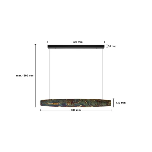 Quitani Persida hanglamp, 98 cm, slagmetaal, goud