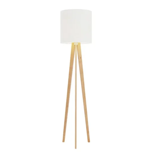 Quitani vloerlamp Nida, houten frame, witte kap