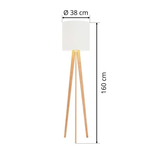 Quitani vloerlamp Nida, houten frame, witte kap