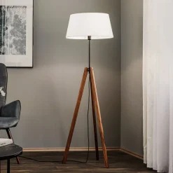 Quitani vloerlamp Reba, driepoot, chintz wit