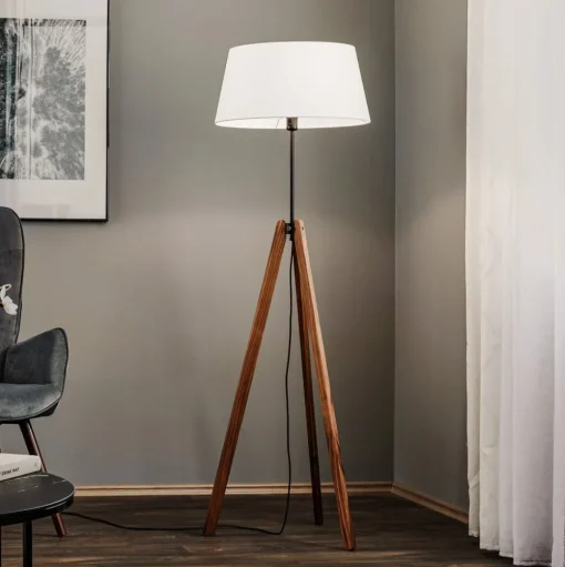 Quitani vloerlamp Reba, driepoot, chintz wit