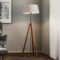Quitani vloerlamp Reba, driepoot, grijs vilt