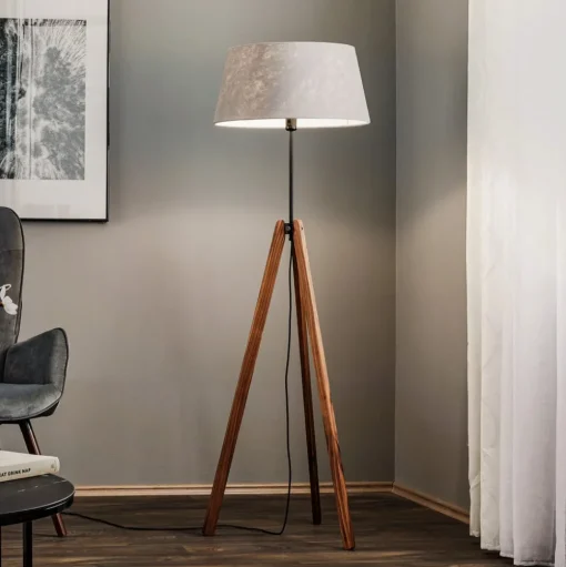 Quitani vloerlamp Reba, driepoot, grijs vilt