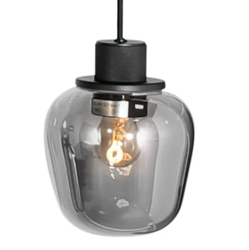Reflexion hanglamp, metaal, glas, 9-lamps, zwart