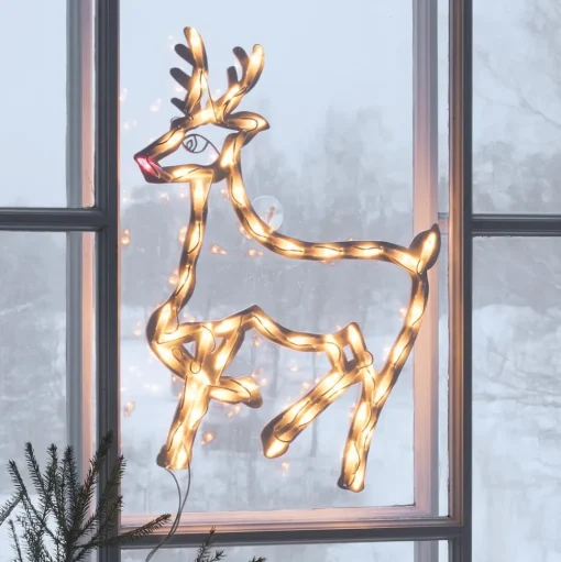 Rendier raamsilhouet binnen met 50 LED lampjes