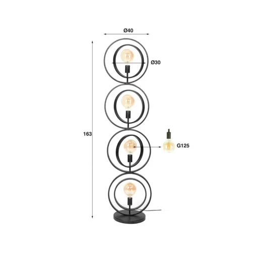 Ringelbach vloerlamp, 4-lamps, antraciet, metaal, E27