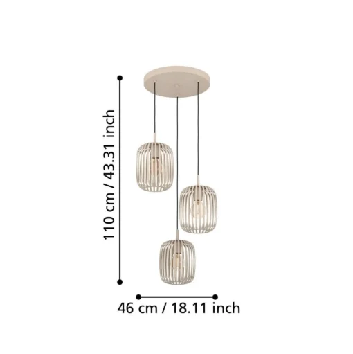 Romazzina hanglamp, Ø 46 cm, zandkleurig, 3-lamps, staal