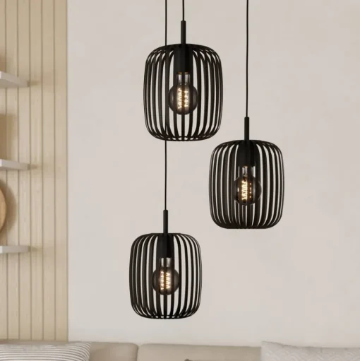 Romazzina hanglamp, Ø 46 cm, zwart, 3-lamps, staal