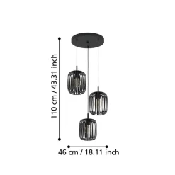 Romazzina hanglamp, Ø 46 cm, zwart, 3-lamps, staal