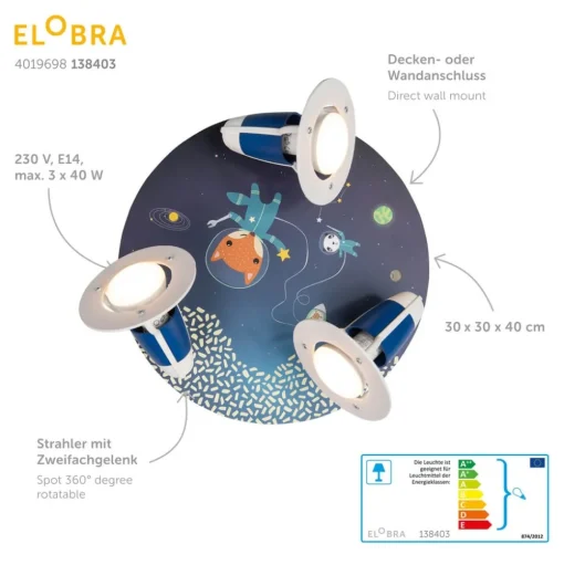 Rondell Space Mission plafondlamp, blauw