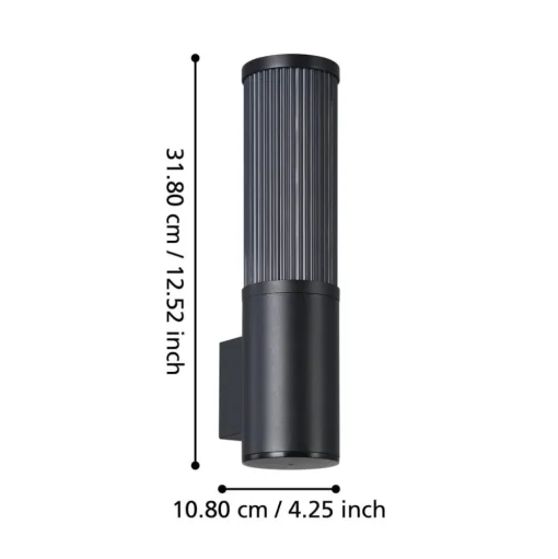 Salle buitenwandlamp, hoogte 31 cm, zwart, aluminium