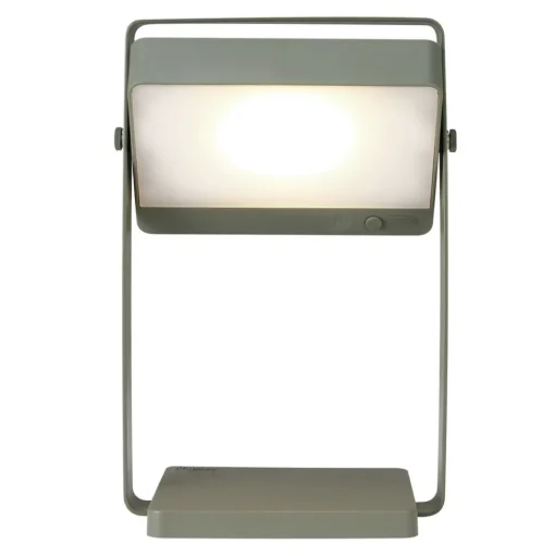 Saulio LED tafellamp op zonne-energie, olijfgroen, IP44, aluminium, USB,