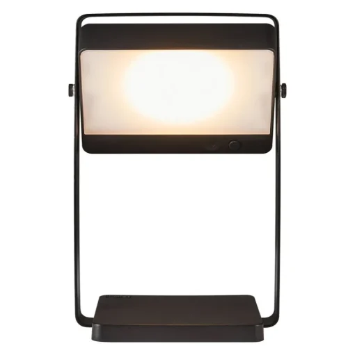 Saulio LED tafellamp op zonne-energie, zwart, IP44, aluminium, USB,