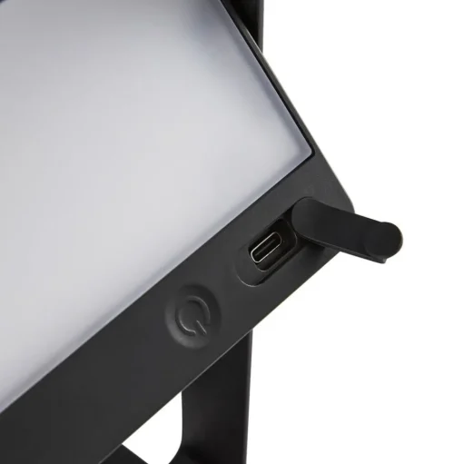 Saulio LED tafellamp op zonne-energie, zwart, IP44, aluminium, USB,