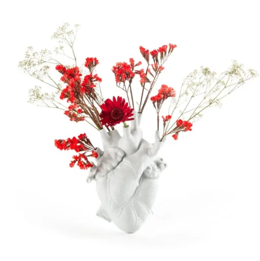 SELETTI Love in Bloom vaas, wit, hartvormig, porselein