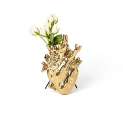 SELETTI Love in Bloom vaas, goudkleurig, hartvormig, porselein