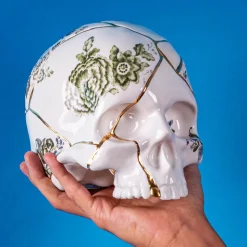 SELETTI Sculptuur Kintsugi Schedel, wit, porselein, goud