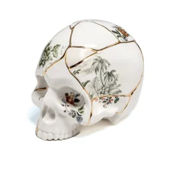 SELETTI Sculptuur Kintsugi Schedel, wit, porselein, goud