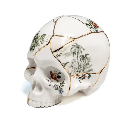 SELETTI Sculptuur Kintsugi Schedel, wit, porselein, goud