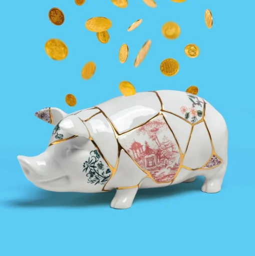 SELETTI spaarvarken Kintsugi, wit / kleurrijk, porselein, goud