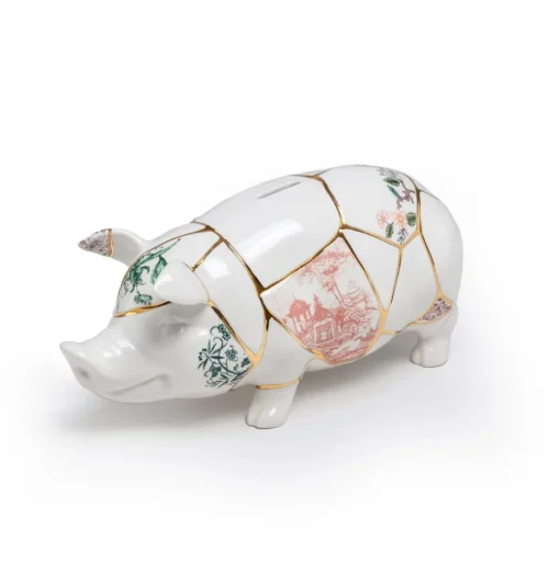 SELETTI spaarvarken Kintsugi, wit / kleurrijk, porselein, goud