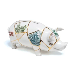 SELETTI spaarvarken Kintsugi, wit / kleurrijk, porselein, goud
