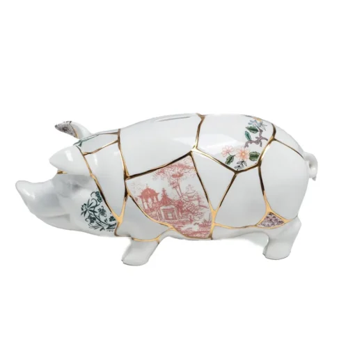 SELETTI spaarvarken Kintsugi, wit / kleurrijk, porselein, goud
