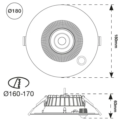 SLC Shift LED downlight Ø 18cm wit met sensor