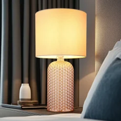 Sofia tafellamp, crèmekleurig, hoogte 50 cm, stof/glas