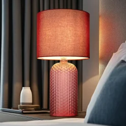 Sofia tafellamp, rood, hoogte 50 cm, stof/glas