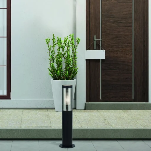 Sokkellamp, IP44, zwart, hoogte 45 cm, metaal