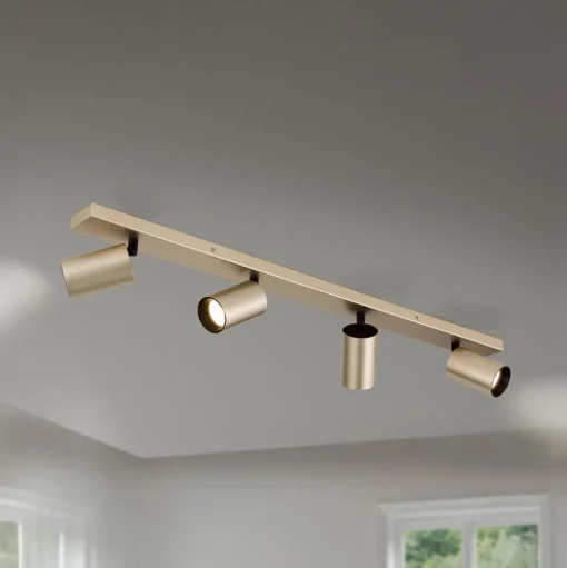 Spot Sean, 4-lamps, goudkleurig, metaal, draaibaar gemonteerd