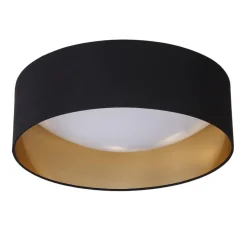 Stoffen plafondlamp Coleen in zwart, binnenin goud
