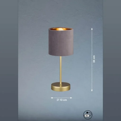 Tafellamp Aura, voet goud, kap grijs/goud