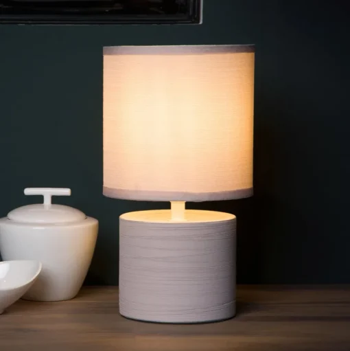 Tafellamp Greasby met stoffen kap, beige