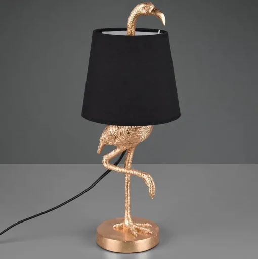 Tafellamp Lola met flamingo-figuur, zwart/goud