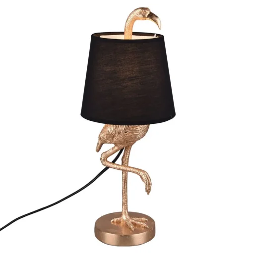 Tafellamp Lola met flamingo-figuur, zwart/goud