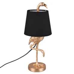 Tafellamp Lola met flamingo-figuur, zwart/goud