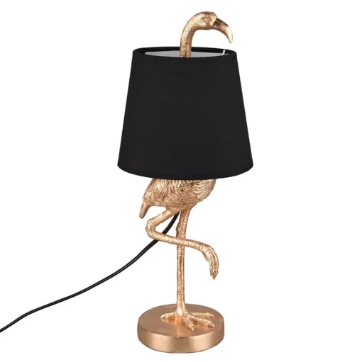 Tafellamp Lola met flamingo-figuur, zwart/goud