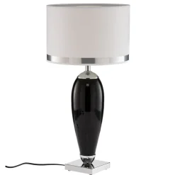 Tafellamp Lund, zwart/wit, hoogte 60 cm, textiel