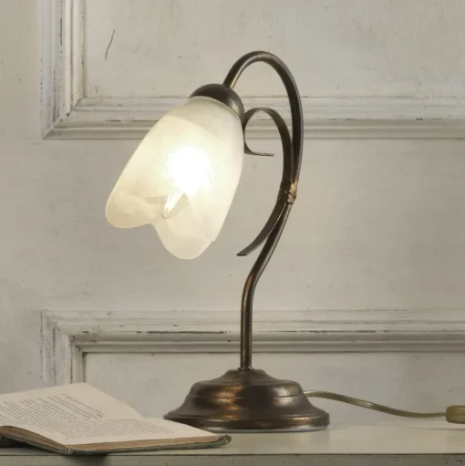 Tafellamp Odino, 1-lamp, bronskleurig, metaal, glas