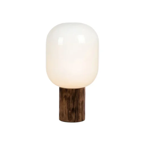Tafellamp Skene met houten voet en glazen kap 44cm