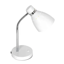 Tafellamp Spring, wit, metaal, flexibele arm, met schakelaar