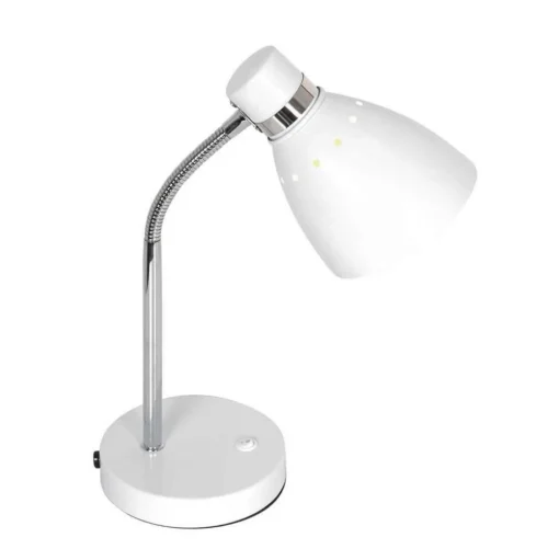 Tafellamp Spring, wit, metaal, flexibele arm, met schakelaar