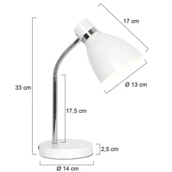 Tafellamp Spring, wit, metaal, flexibele arm, met schakelaar