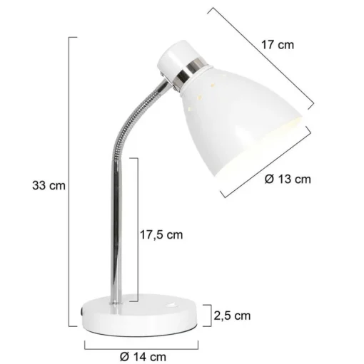 Tafellamp Spring, wit, metaal, flexibele arm, met schakelaar