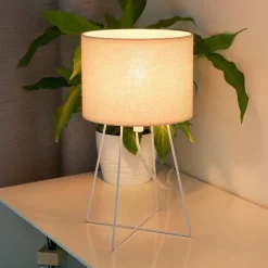 Tafellamp Trixi met draadframe wit/beige, stof, E14
