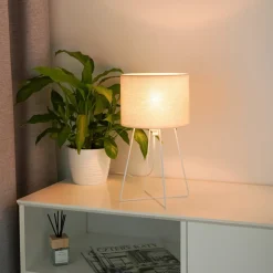 Tafellamp Trixi met draadframe wit/beige, stof, E14