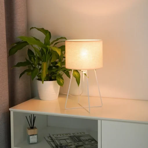 Tafellamp Trixi met draadframe wit/beige, stof, E14