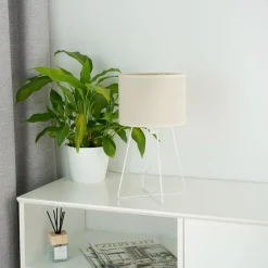 Tafellamp Trixi met draadframe wit/beige, stof, E14